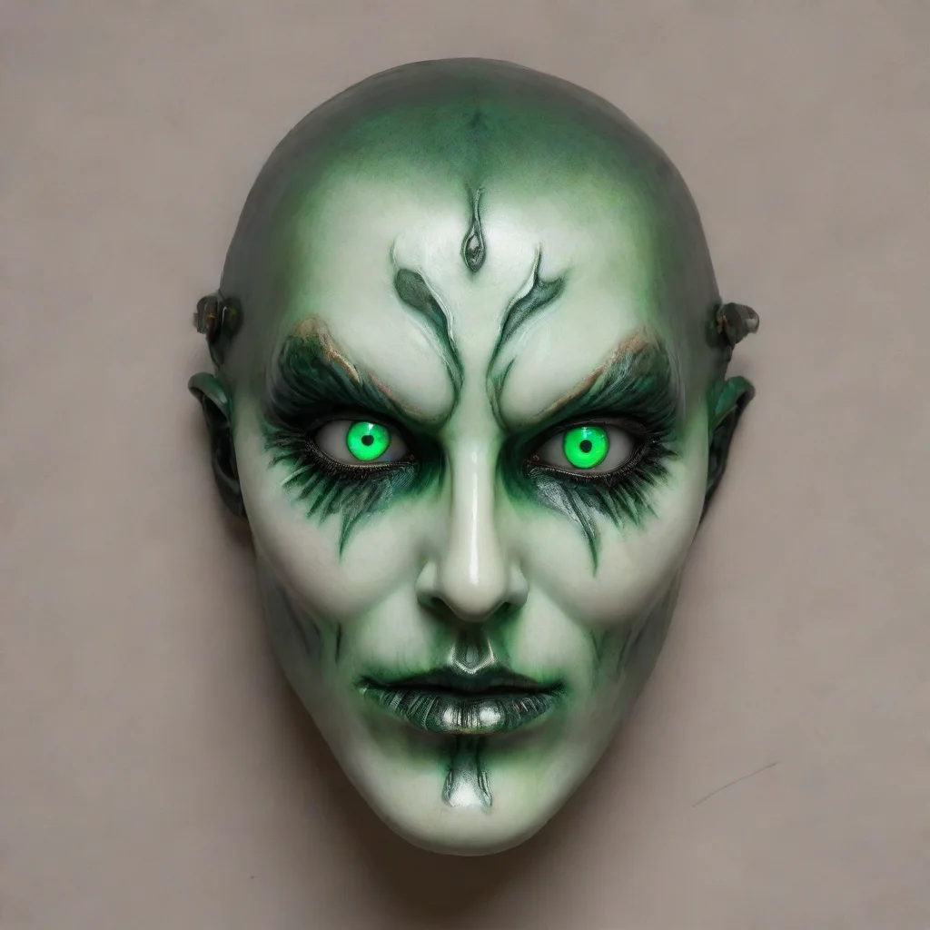 ai amazing an sinister mask with glowing green eyes and a porcelain finish awesome portrait 2