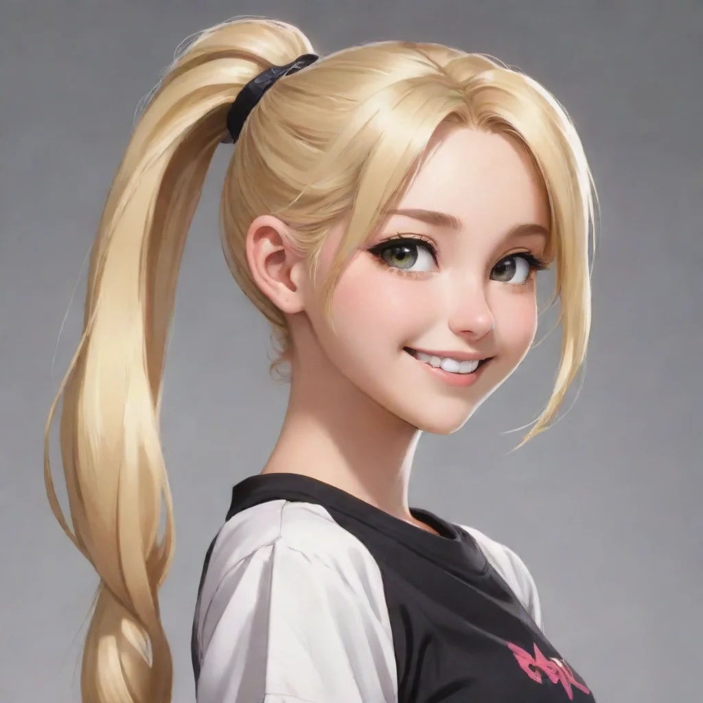 ai amazing anime blonde girl smilng with a ponytail awesome portrait 2