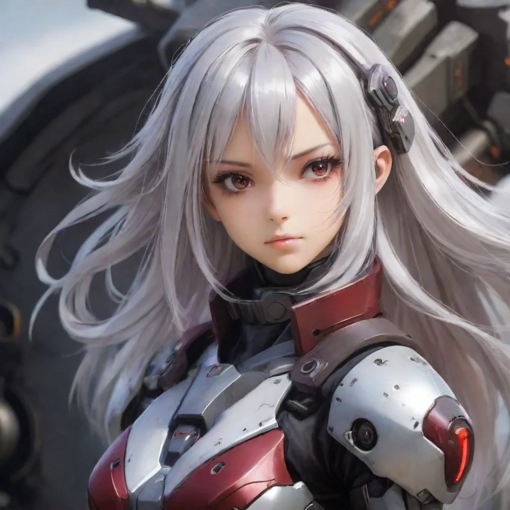 amazing anime girl mecha pilot maroon eyes silver hair combat awesome portrait 2