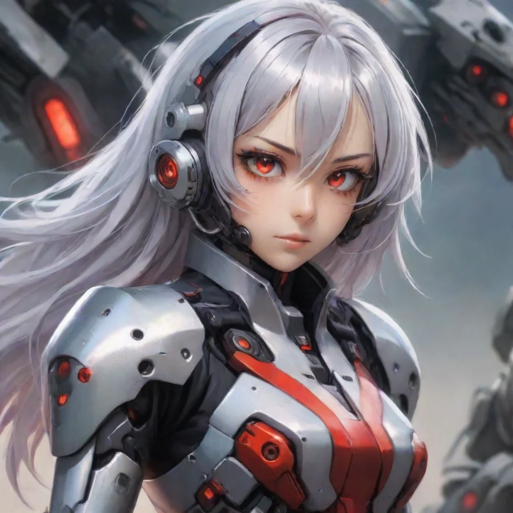 amazing anime girl mecha pilot red eyes silver hair combat awesome portrait 2