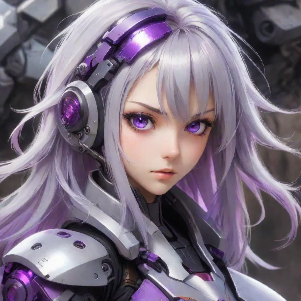 ai amazing anime girl mecha pilot silver hair purple eyes combat awesome portrait 2