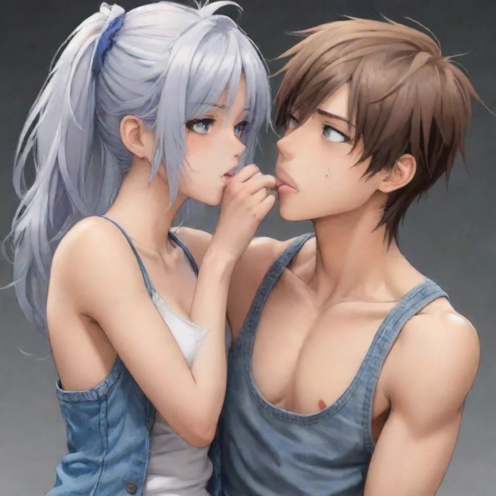  amazing anime girl wearing jeans and a tank top spitting on a boys face awesome portrait 2