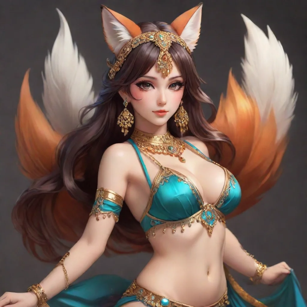 ai amazing anime girl with fox ears wearing belly dancer outfit awesome portrait 2