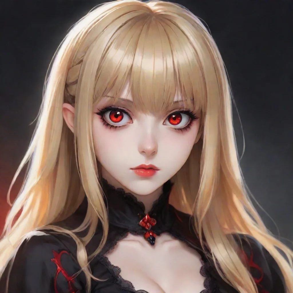 ai amazing anime girl with red eyes and blond hair with blunt bangs vampire awesome portrait 2