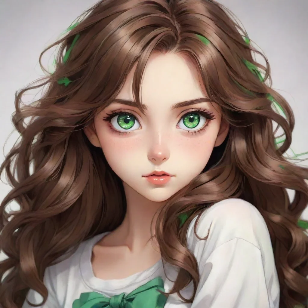  amazing anime girl with wavy brown hair and bigexpressive green eyes awesome portrait 2