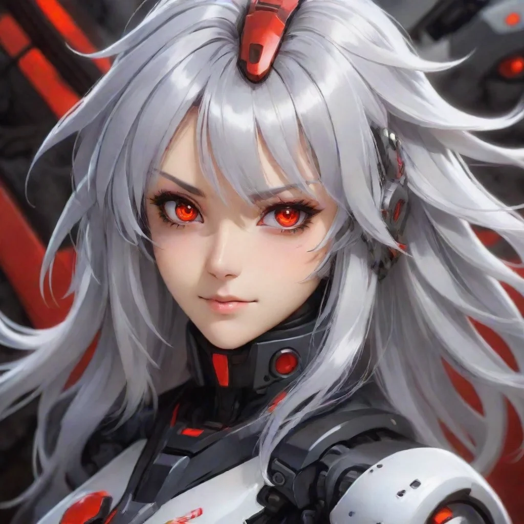 ai amazing anime woman red eyes mecha pilot silver hair smirking awesome portrait 2