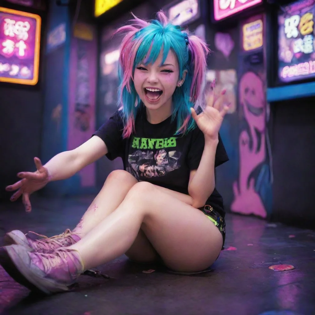  amazing animea girl laughs while a strange hand tickles her feet photographic neon punk photographic awesome portrait 2