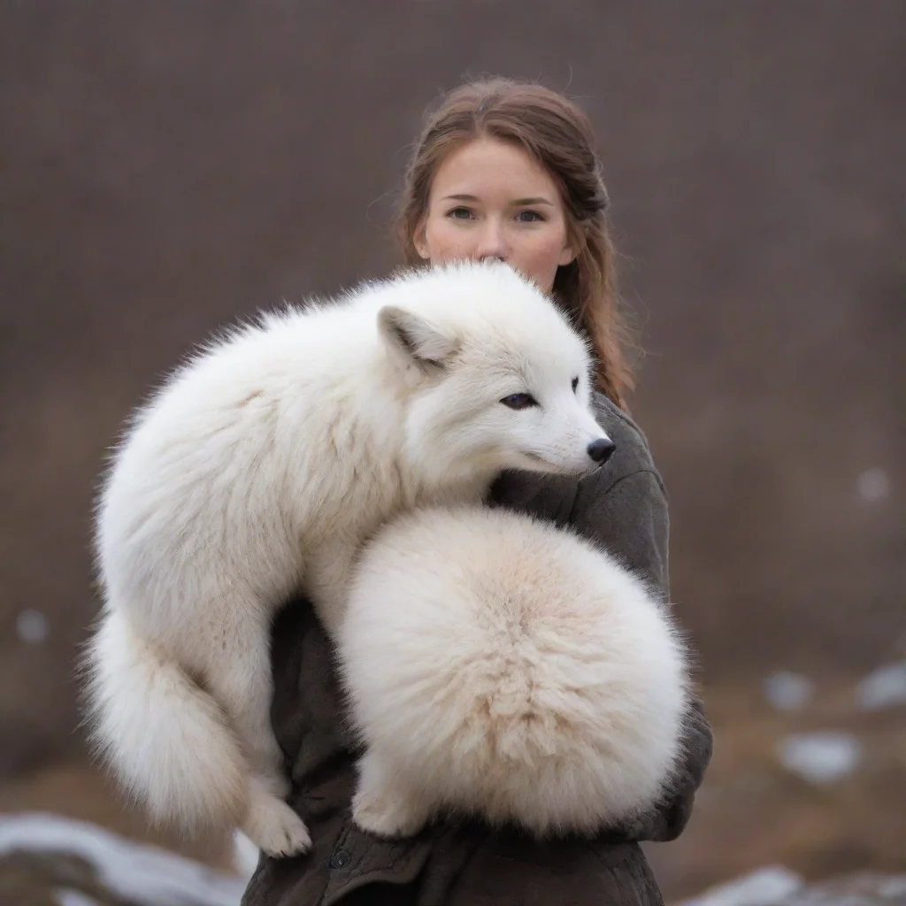 ai amazing arctic fox standing on human s back awesome portrait 2