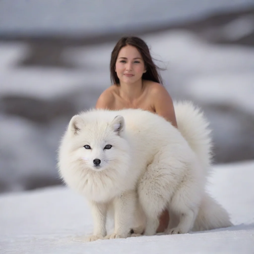 ai amazing arctic fox standing on laying down human s back awesome portrait 2