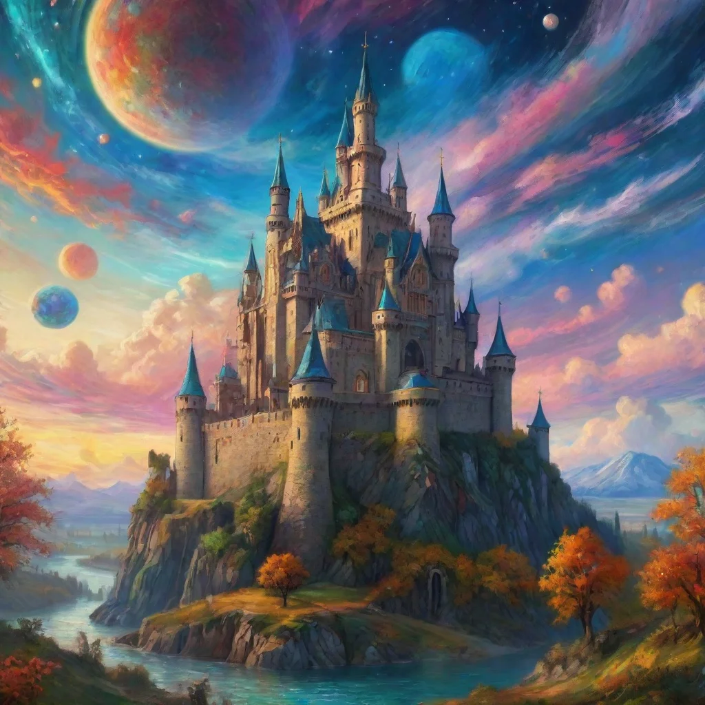 ai amazing artstation art epic castle with colorful artistic sky planets van gogh style detailed hd asthetic castle confide