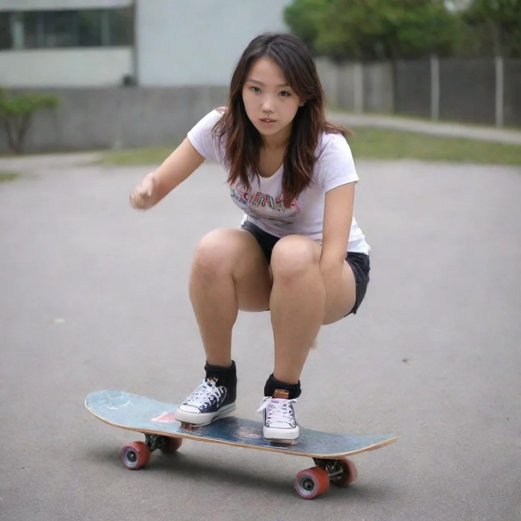 ai amazing asian babe does a skateboard trick awesome portrait 2