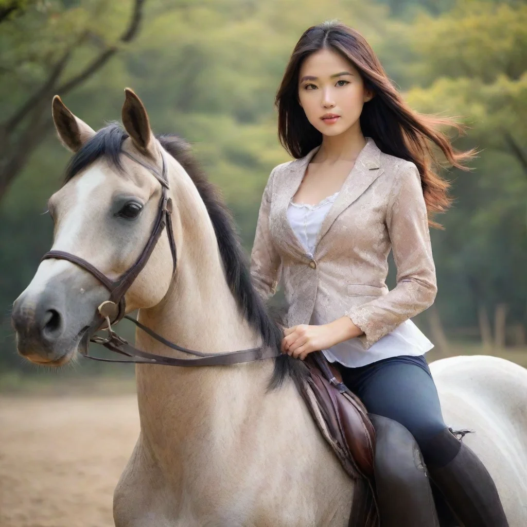 ai amazing asian model riding a horse awesome portrait 2