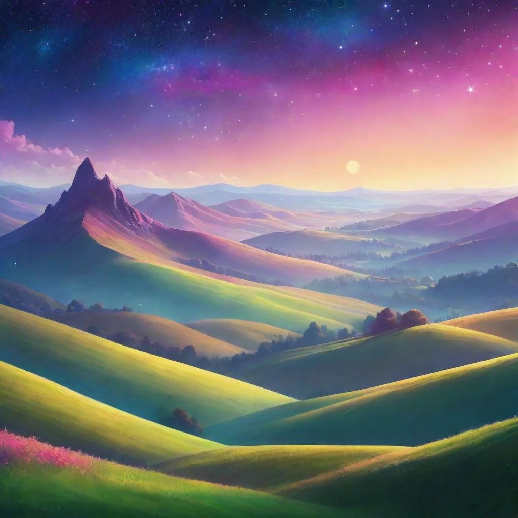 ai amazing background gentle rolling hills valleys colorful fantasy universe stars confident engaging wow artstation art 3 