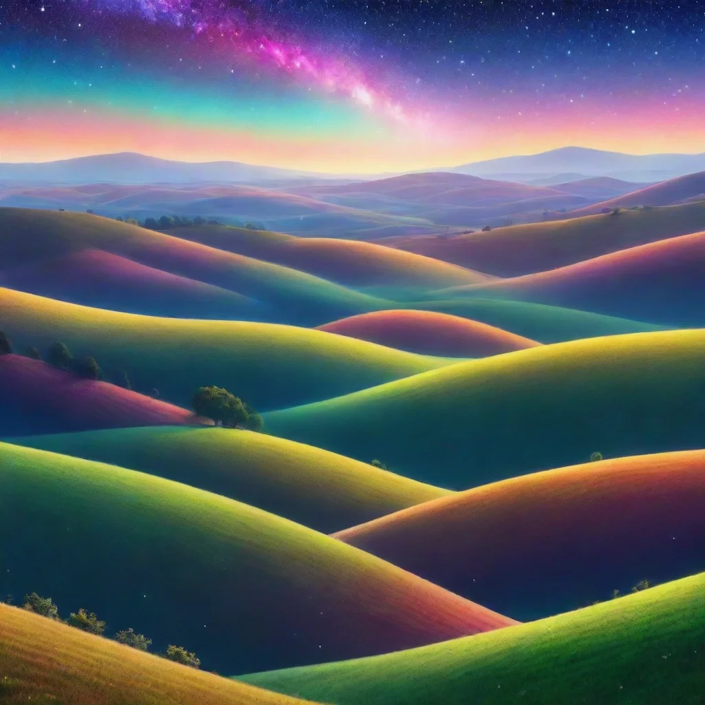 ai amazing background gentle rolling hills valleys colorful fantasy universe stars wide