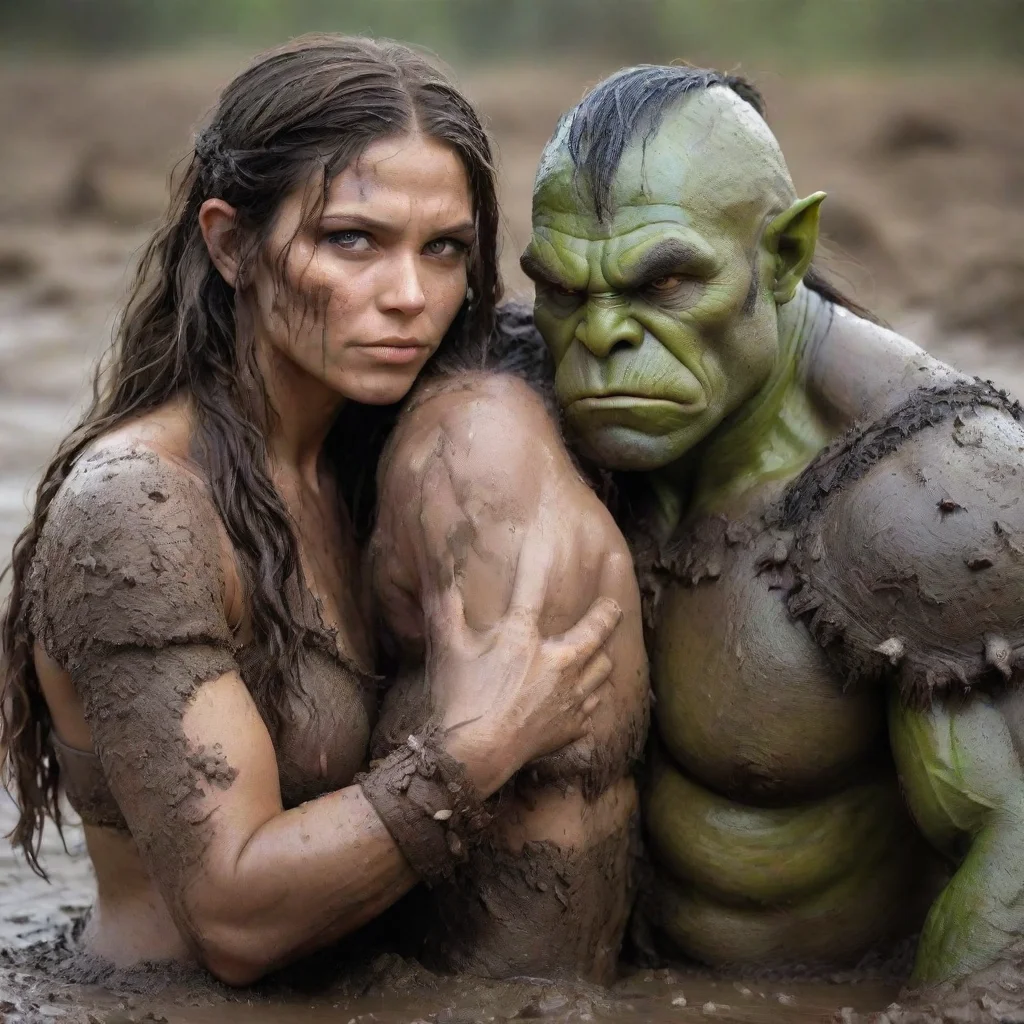ai amazing barbarian warrior princess and orc king cuddle in mud awesome portrait 2