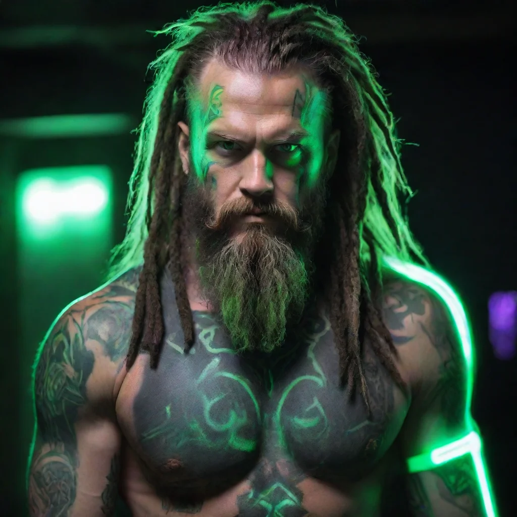  amazing bearded dreadlocks cyberpunk neon viking green glow tattooed odin franzika axe awesome portrait 2