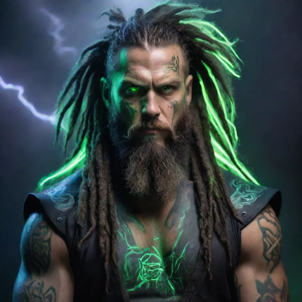  amazing bearded dreadlocks cyberpunk neon viking green glow tattooed odin raven double axe dark wild thunder storm aweso