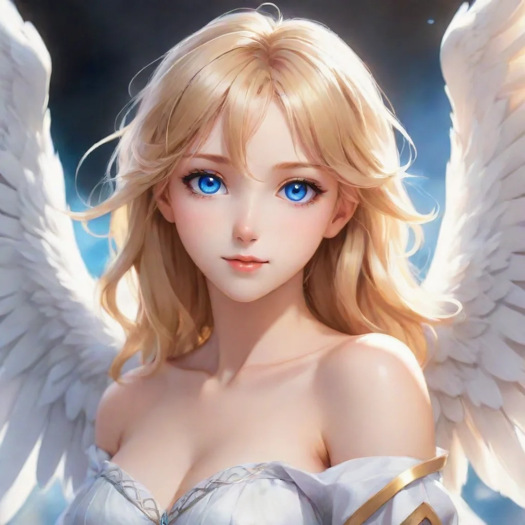 ai amazing beautiful anime angel with blonde hair and blue eyes happy awesome portrait 2