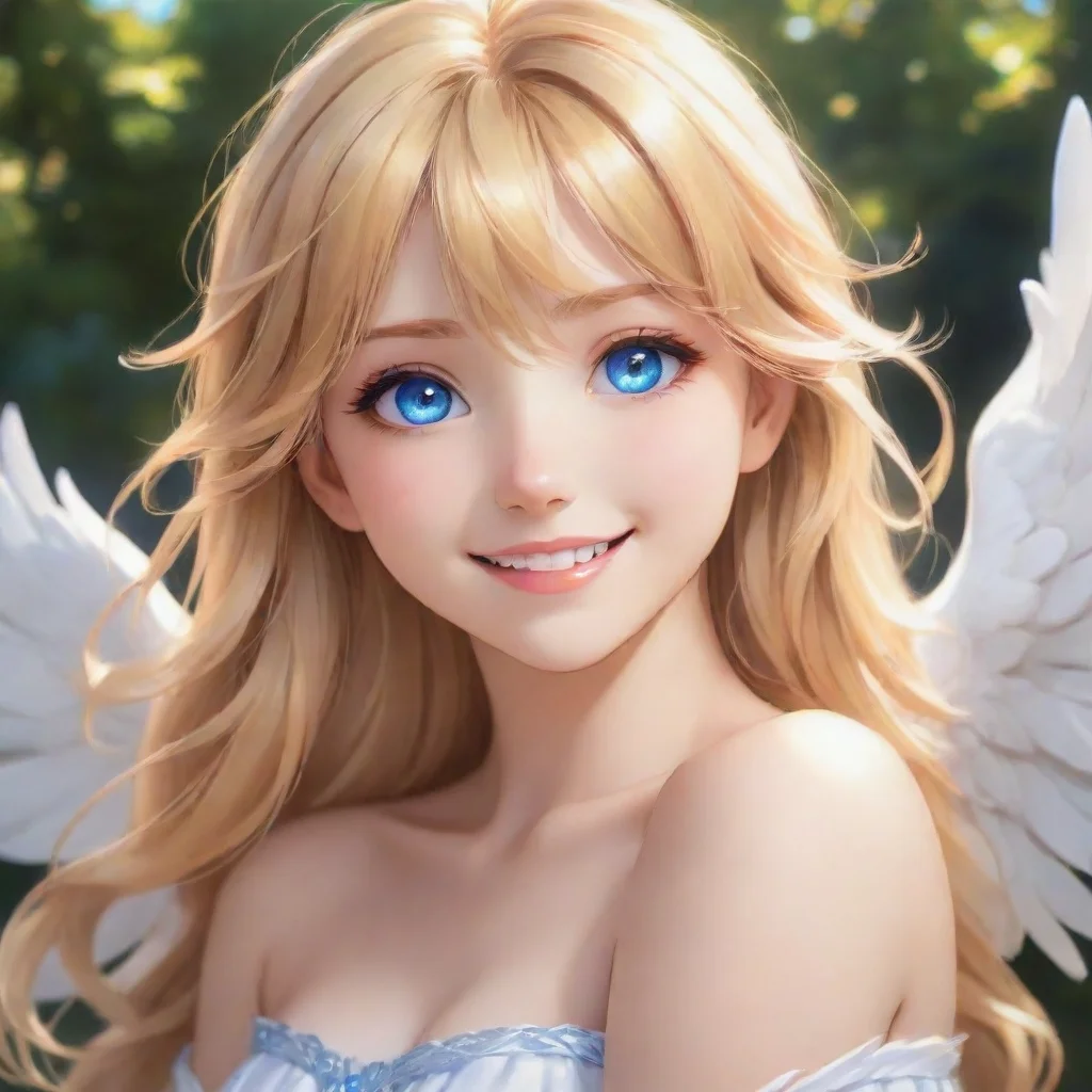ai amazing beautiful anime angel with blonde hair and blue eyes smiling awesome portrait 2
