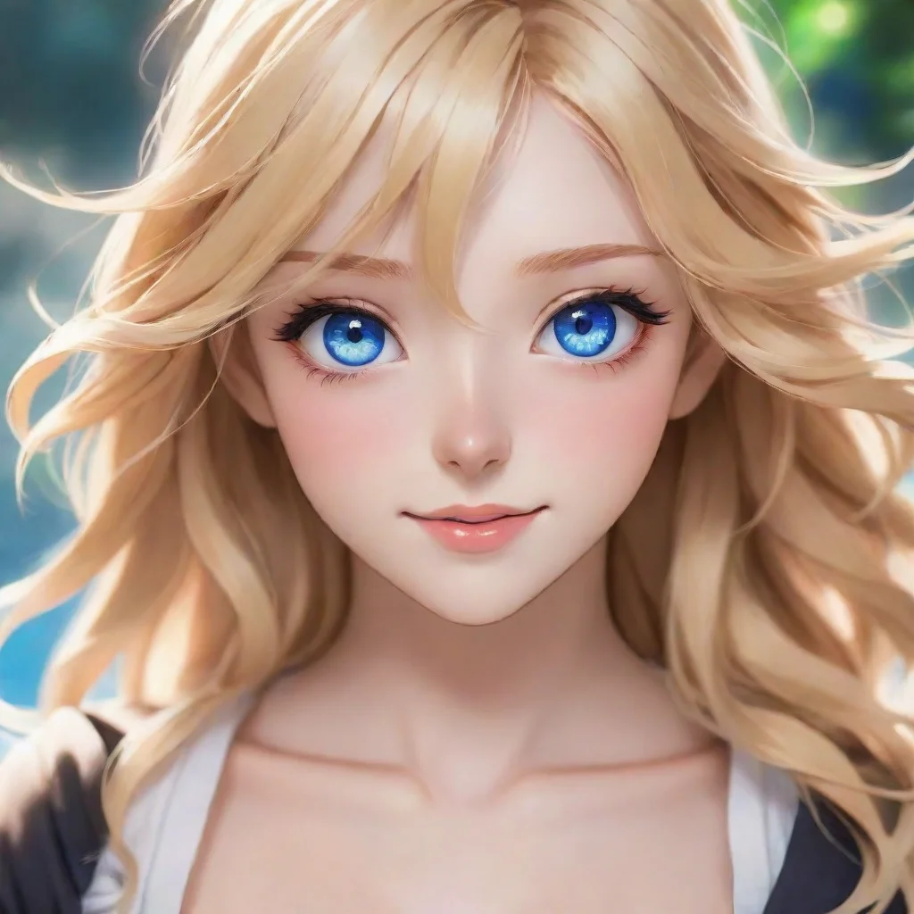 ai amazing beautiful anime with blonde hair and blue eyes happy awesome portrait 2