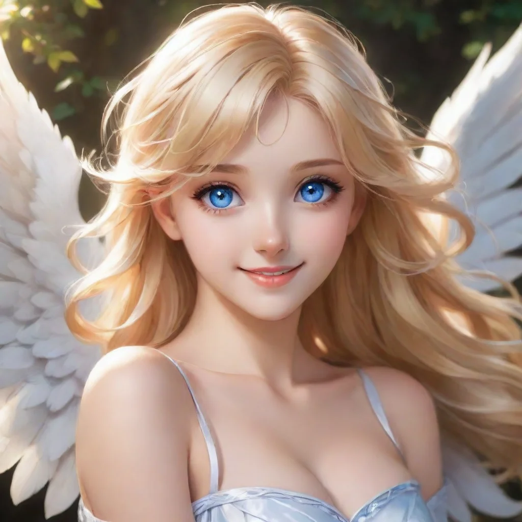 ai amazing beautiful blonde anime angel with blue eyes smiling awesome portrait 2
