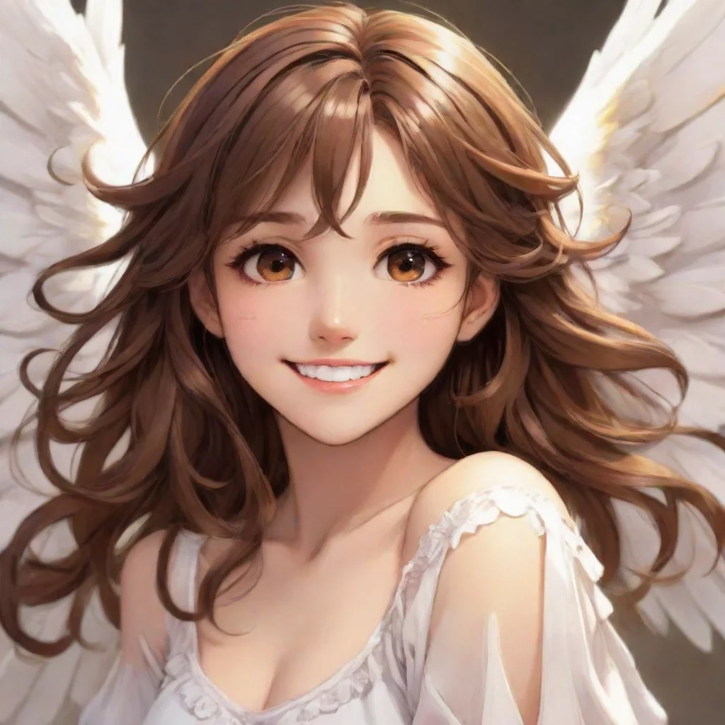 ai amazing beautiful brown haired anime angel smiling awesome portrait 2
