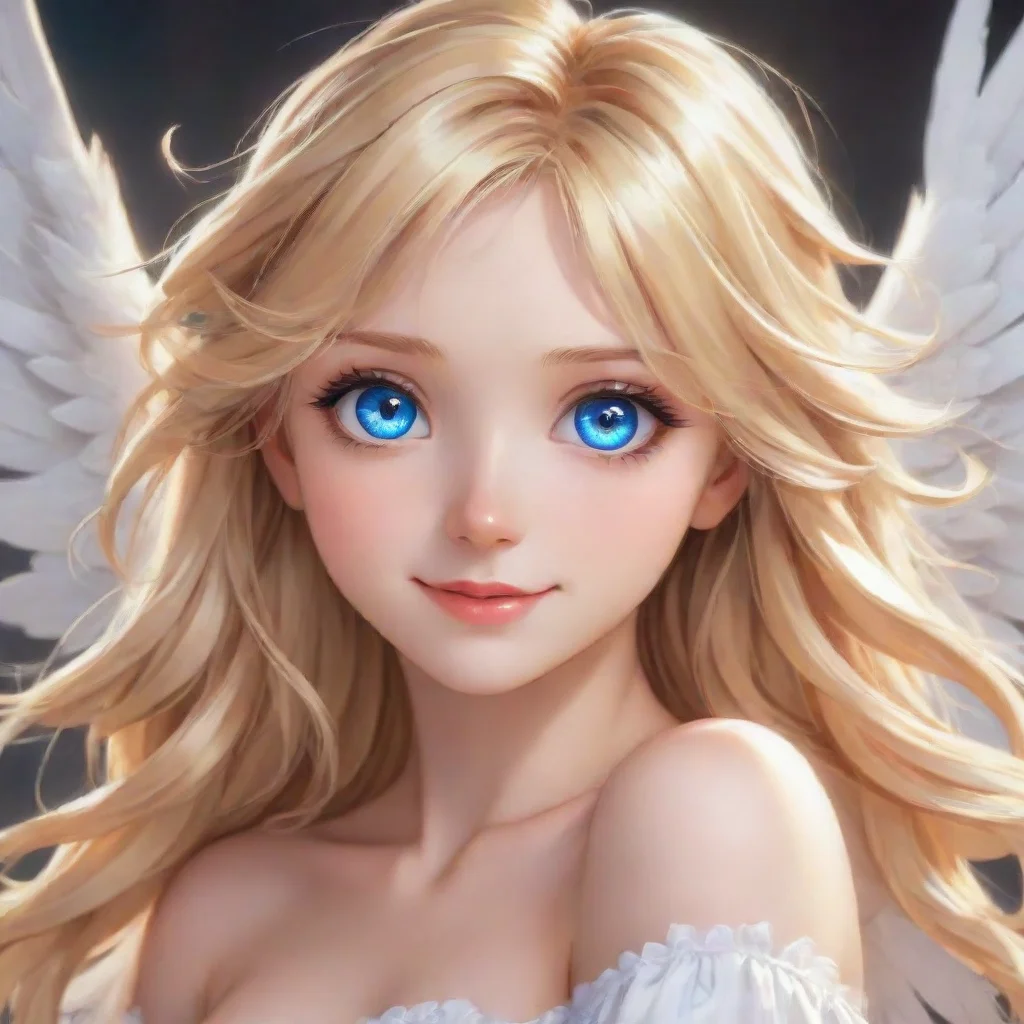 ai amazing beautiful happy blonde anime angel with blue eyes awesome portrait 2