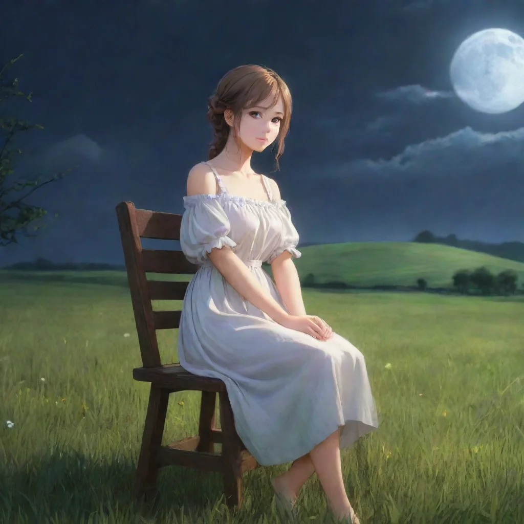  amazing best qualityhdvery aesthetic woman sitting in a wooden chair in the middle of grass field on a farm moonlighthda