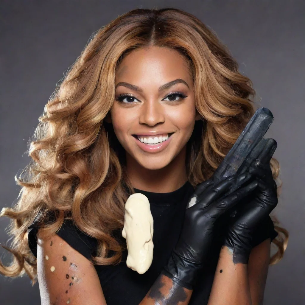 ai amazing beyonce smilingwith black nitrile gloves and gun and mayonnaise splattered everywhere awesome portrait 2
