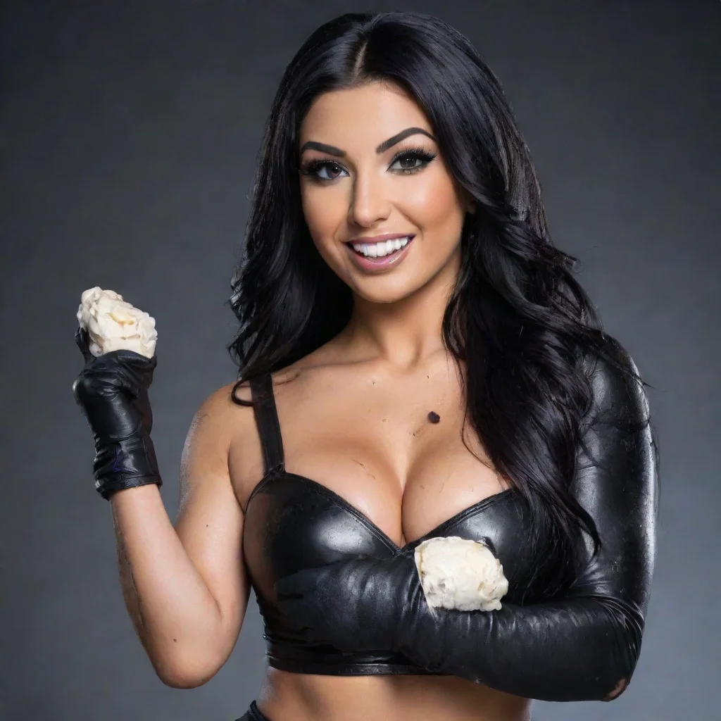 ai amazing billie kay from the iiconicssmiling with black gloves and gun and mayonnaise splattered everywhereawesome portra