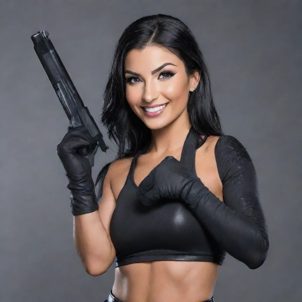 ai amazing billie kay wwe smiling with black gloves and gun awesome portrait 2