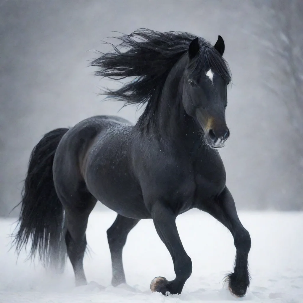 ai amazing black horse in blizzard awesome portrait 2