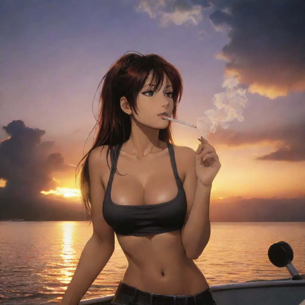 ai amazing black lagoon revy smoking on boat sunset awesome portrait 2
