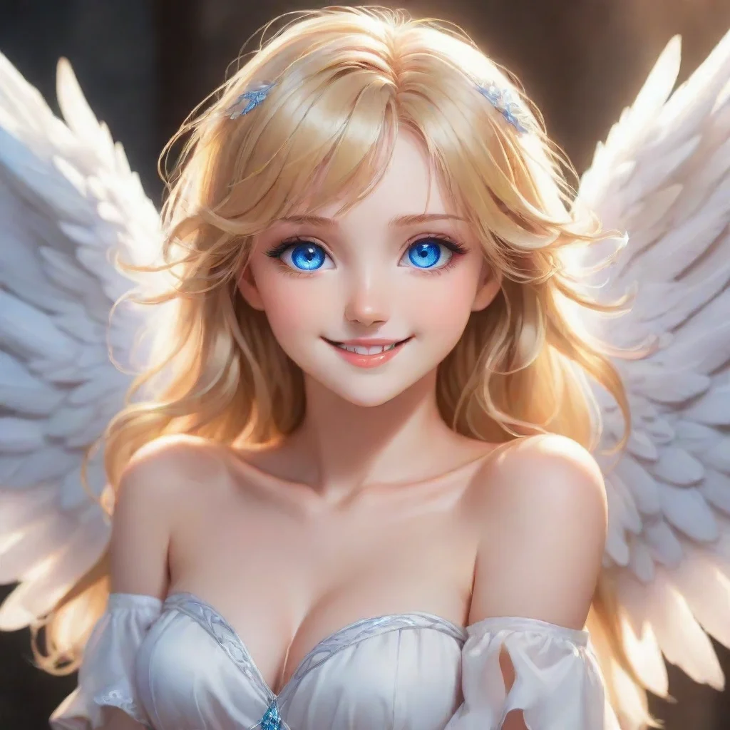 ai amazing blonde anime angel with blue eyes smiling awesome portrait 2