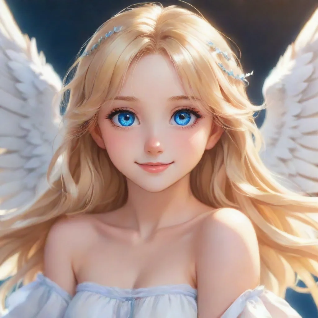 ai amazing blonde cute anime angel with blue eyes smiling awesome portrait 2