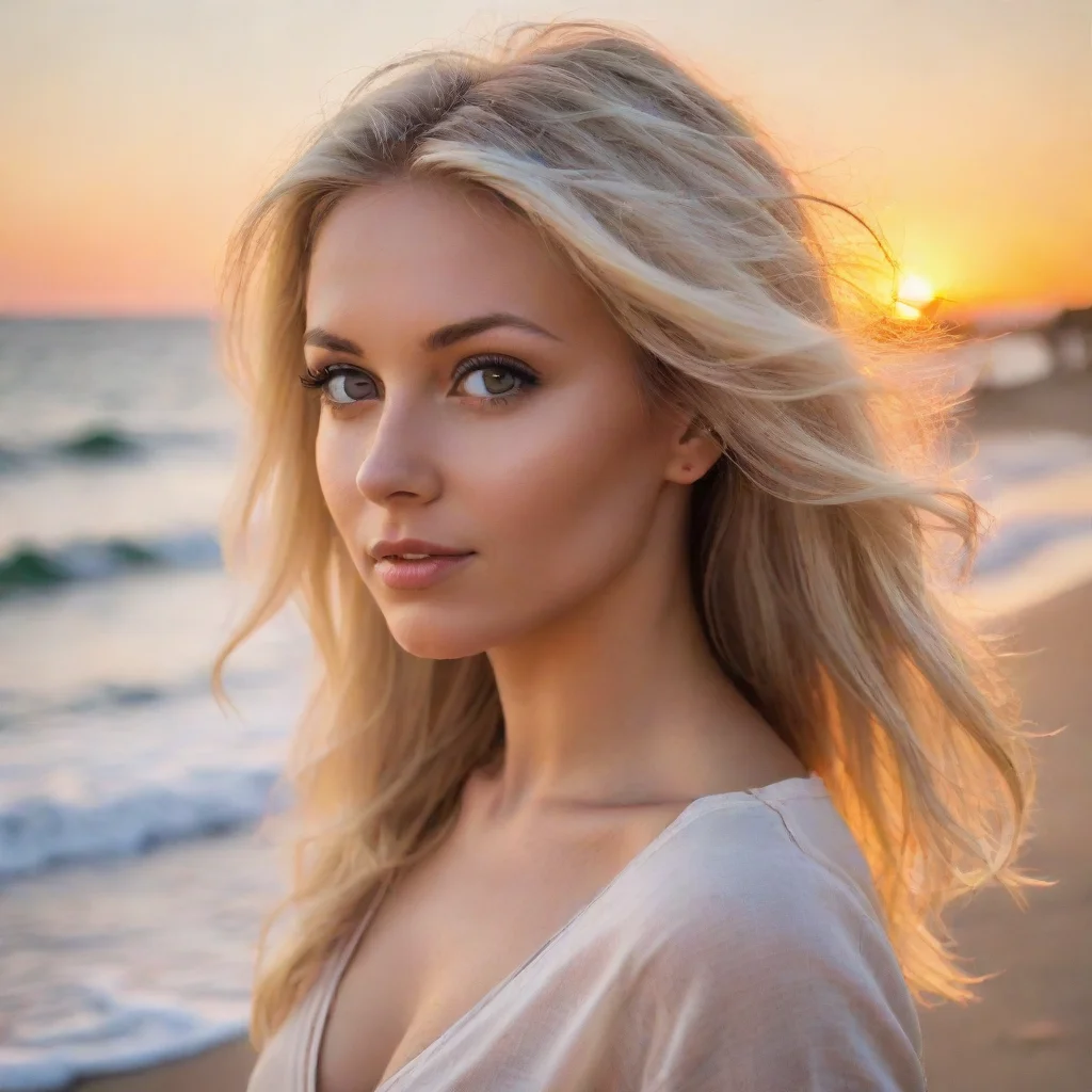 ai amazing blonde woman on beach watching sunset awesome portrait 2