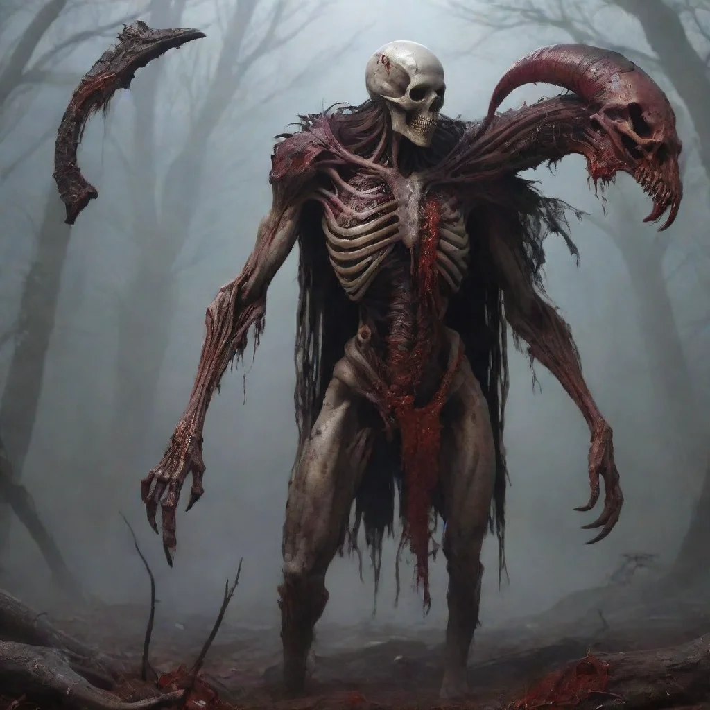 ai amazing blood beasts a looks almost human but with scythe like tail and a hole thru chest and back where it s heart was 