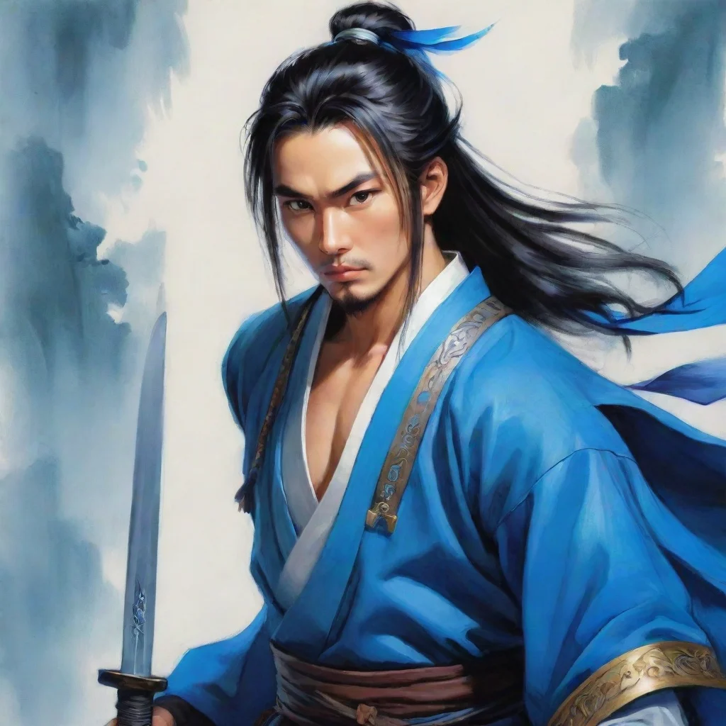  amazing blue male chinese comic portrait wuxia style with sword awesome portrait 2
