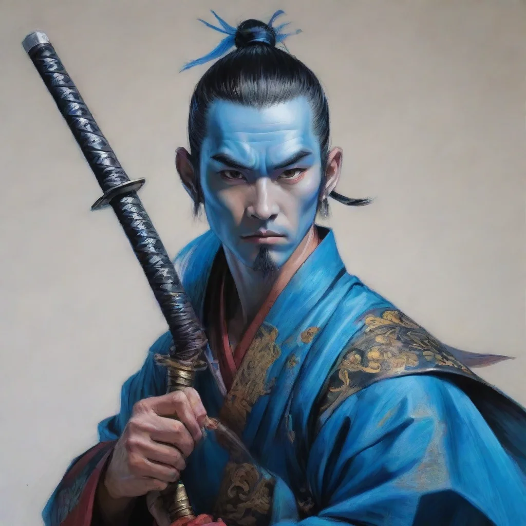 ai amazing blue skinned male earless comic portrait wuxia style with sword awesome portrait 2