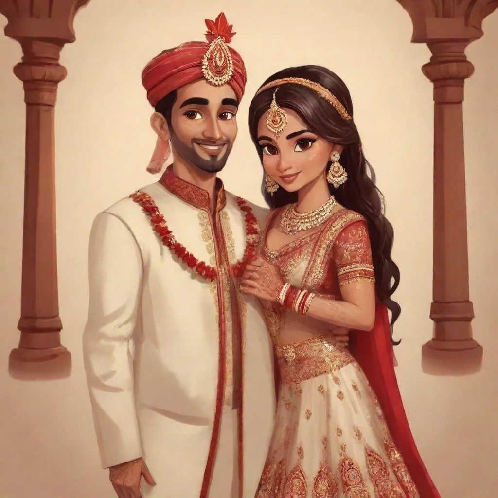 ai amazing bride and groom couple cartoon characters indian awesome portrait 2