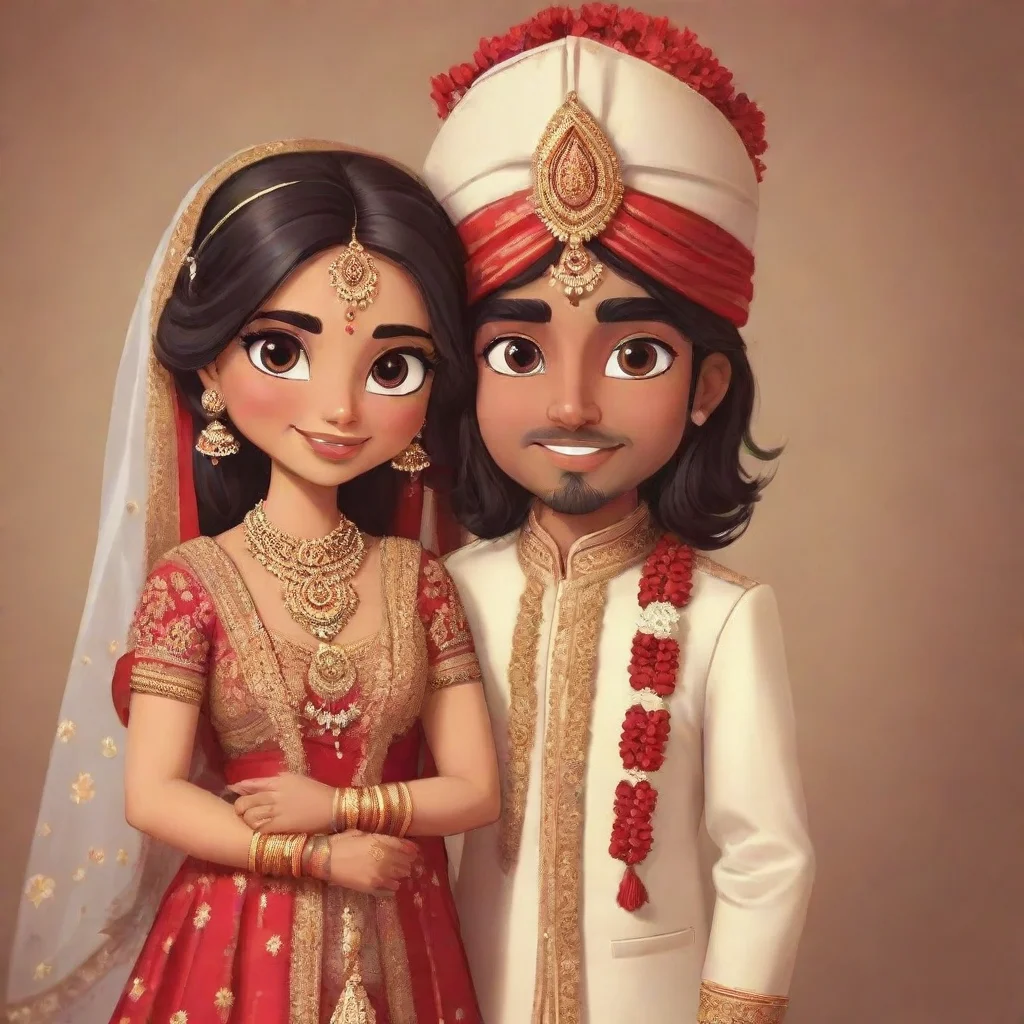 ai amazing bride and groom cute couple cartoon characters indian awesome portrait 2