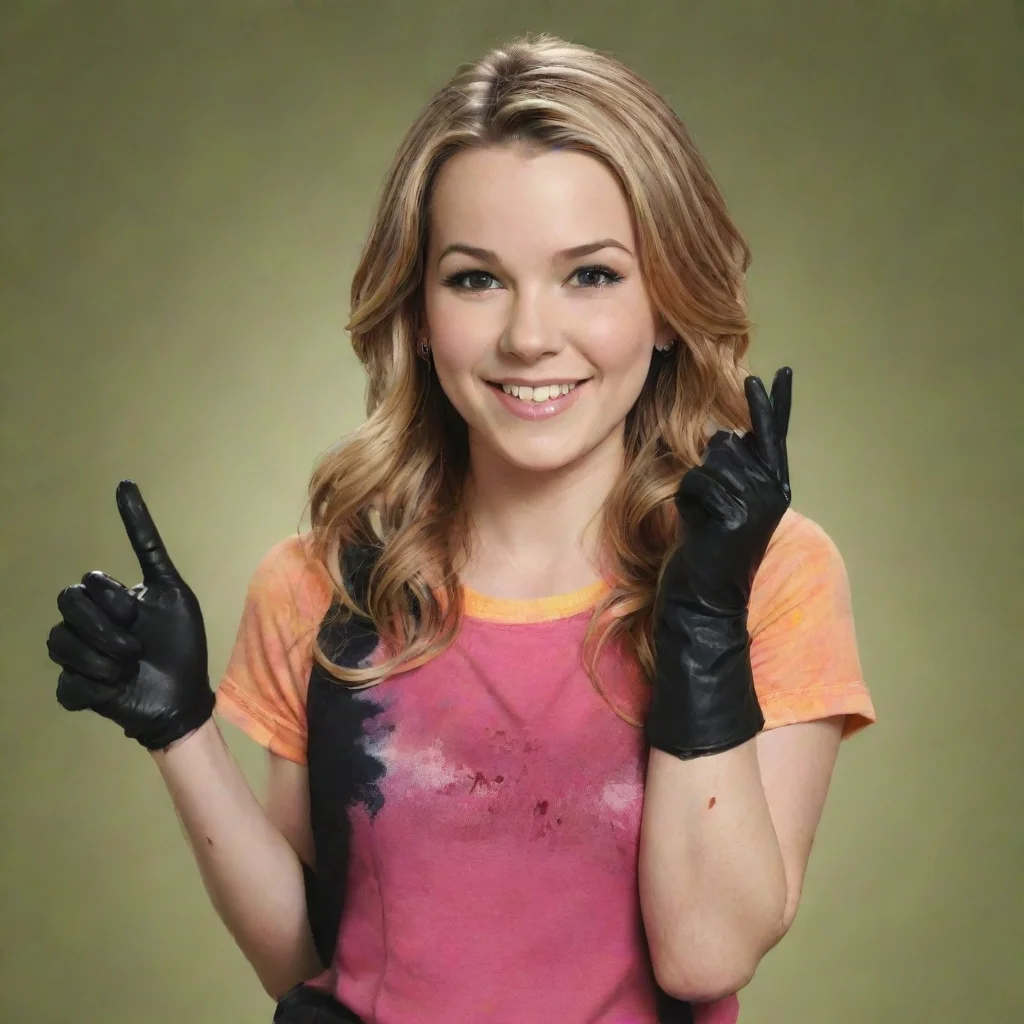 ai amazing bridget mendler as teddy duncanfrom good luck charliesmiling with black nitrile gloves and gun and mayonnaise sp