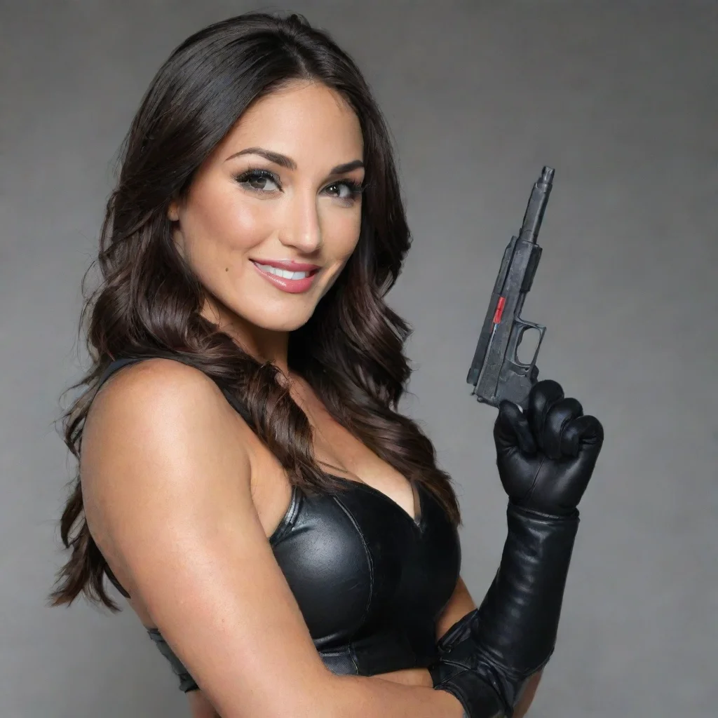 ai amazing brie bellasmiling with black gloves andgun awesome portrait 2
