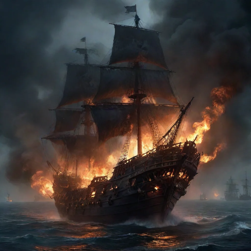  amazing burning pirate ship concept art dark smoldering skeletons awesome portrait 2 wide