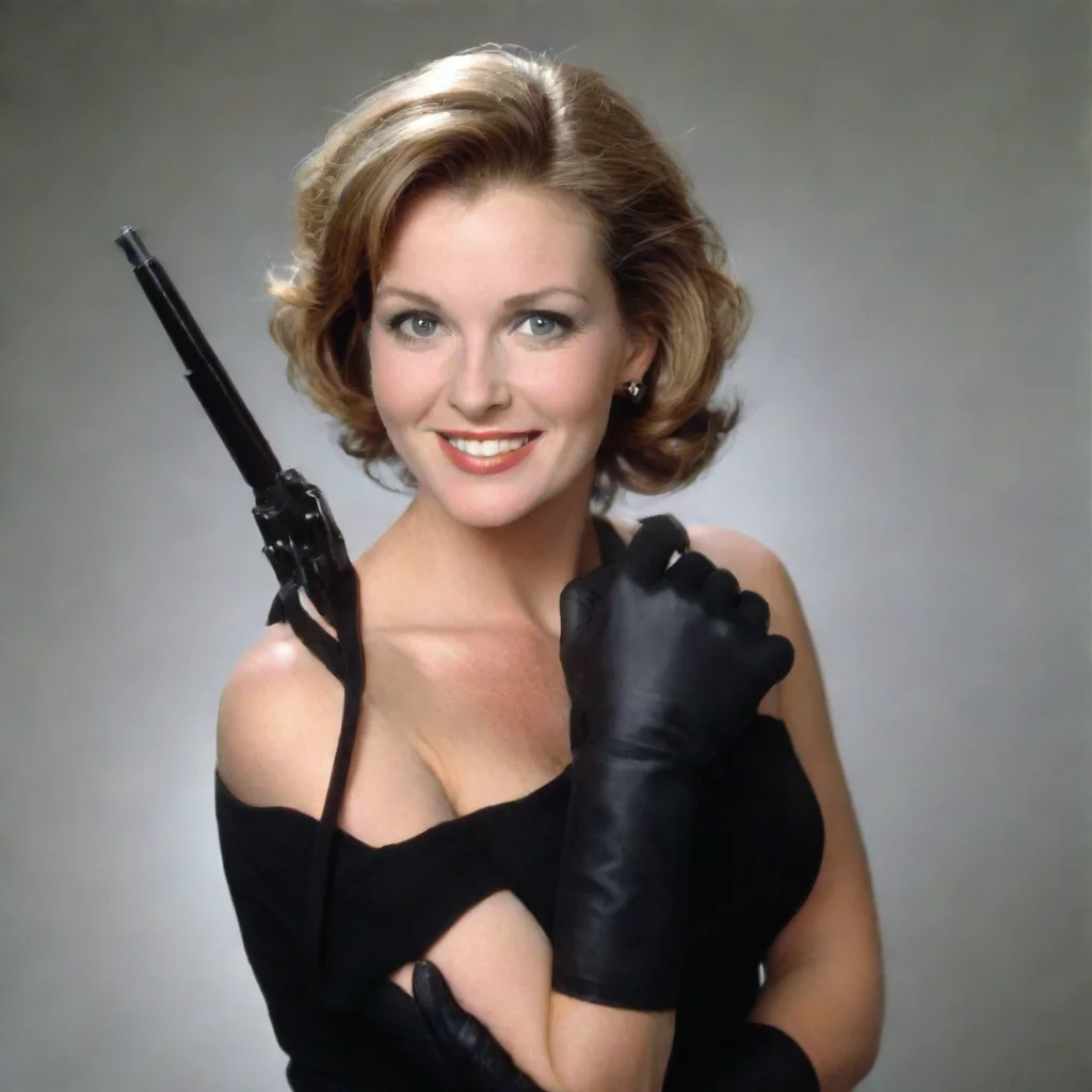ai amazing carolyn lawrence american actress and real estate broker smiling with black gloves andgunawesome portrait 2