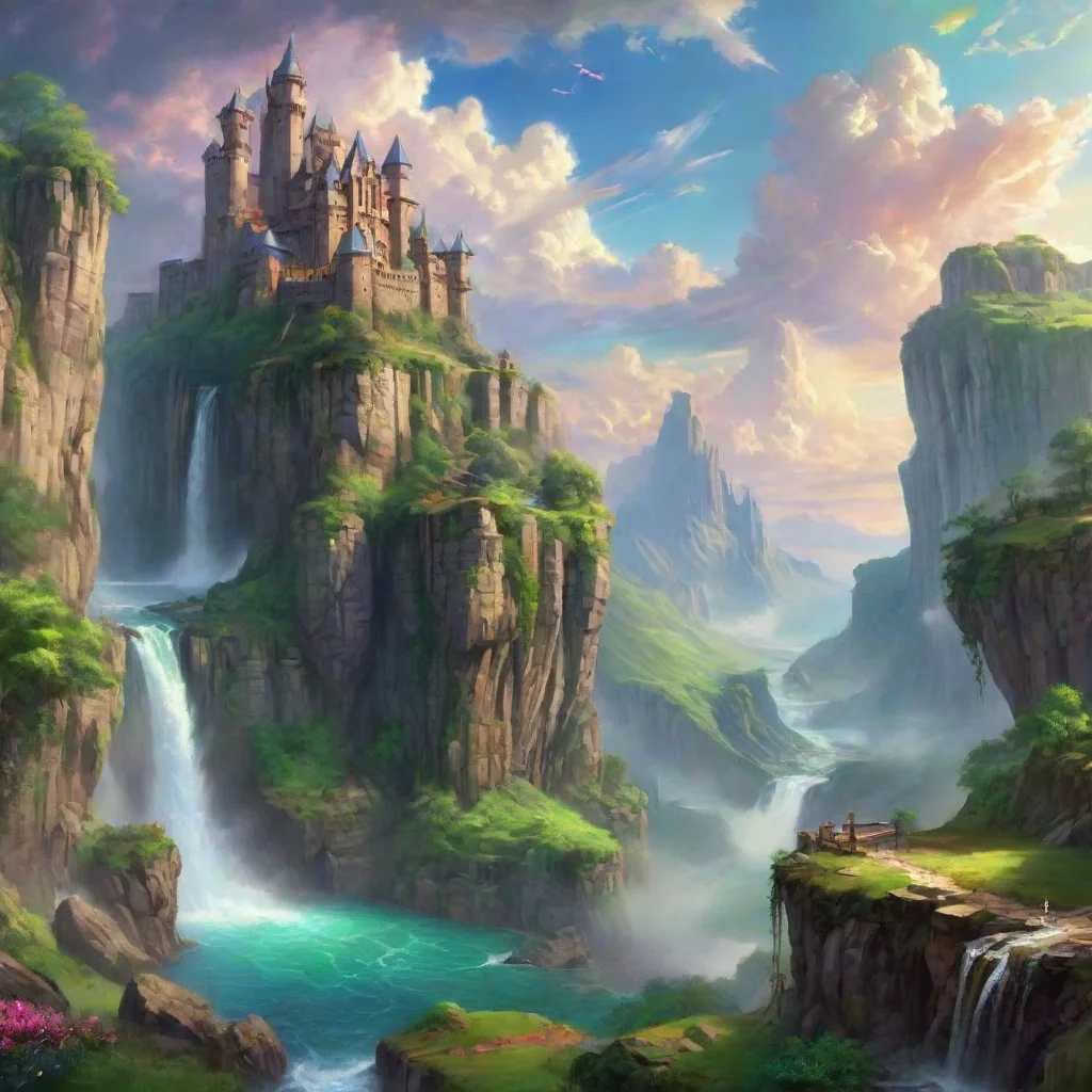 ai amazing castle cliffs waterfallssheer cartoon realistic hd wow lovely colorful clouds planet green awesome portrait 2 ta
