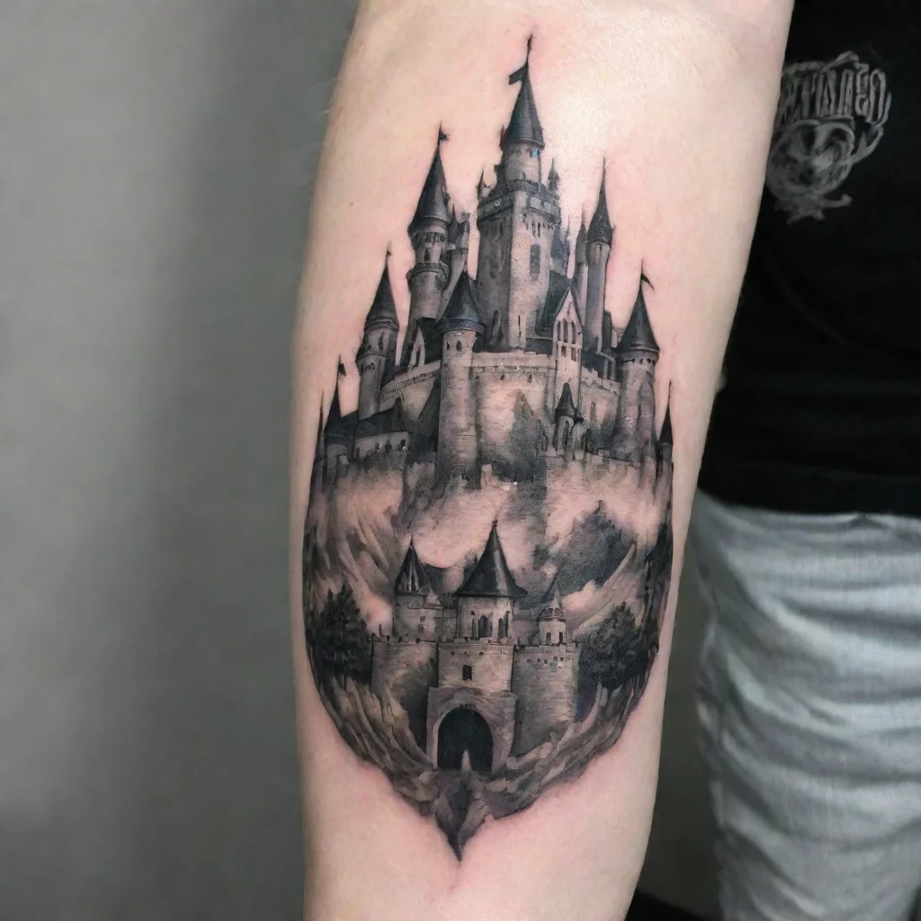 ai amazing castle crown fine line black and white tattoo awesome portrait 2