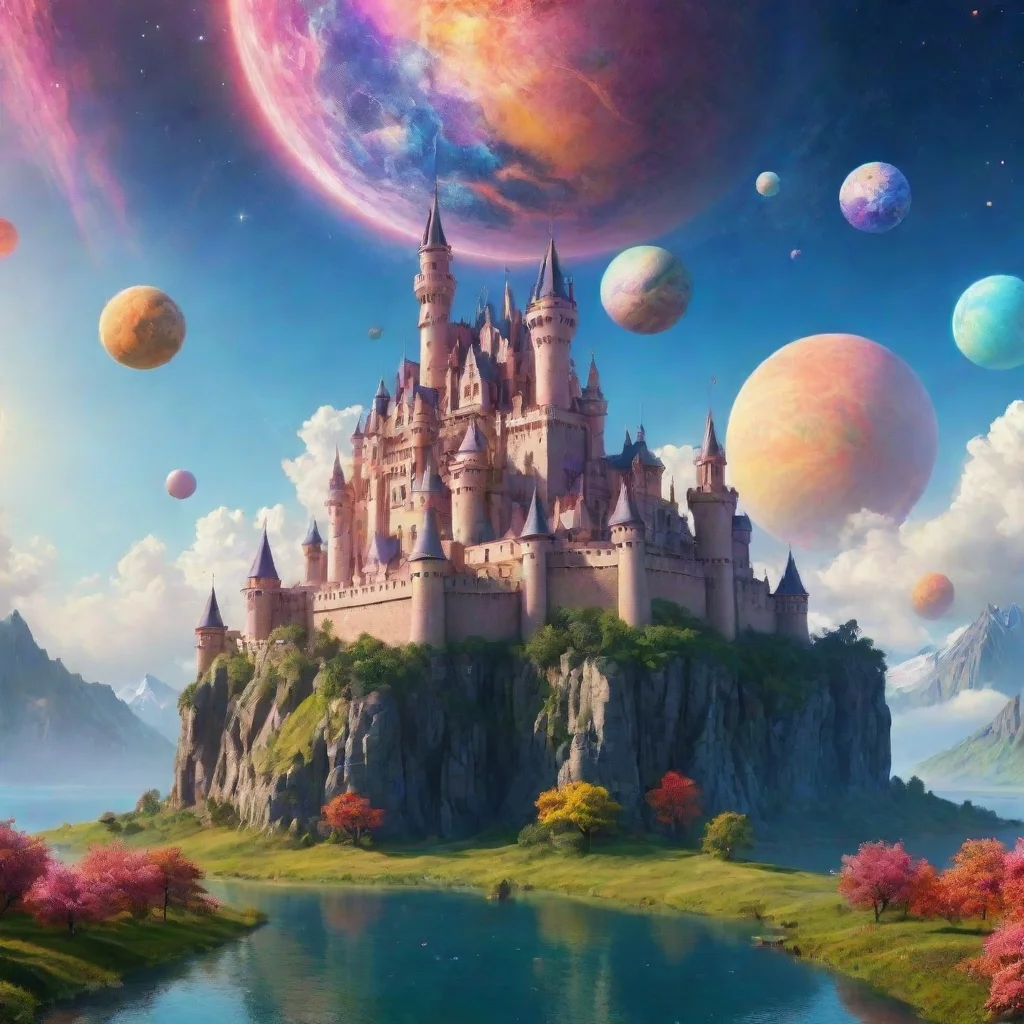 ai amazing castle in relaxing calming colorful world with floating planets in sky awesome portrait 2