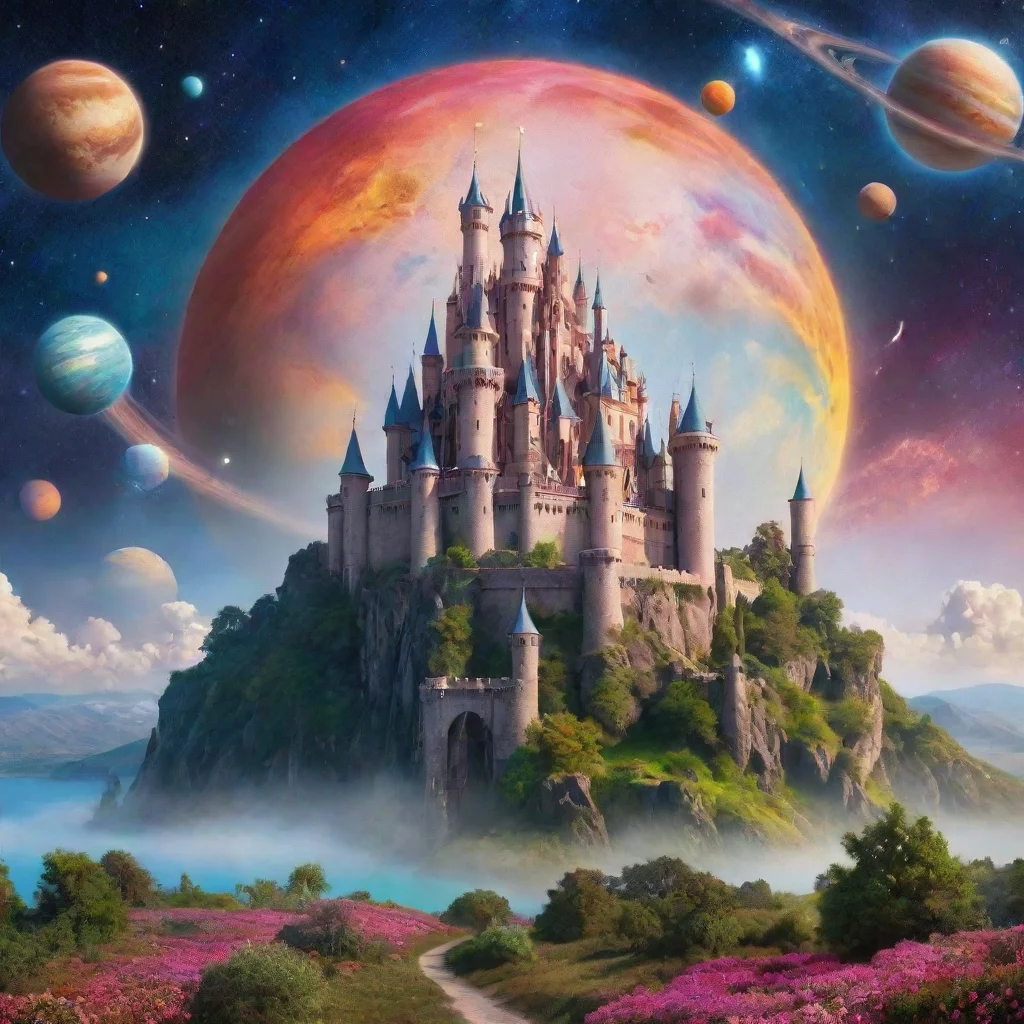  amazing castle in relaxing calming colorful world with planets in sky wonderful awesome portrait 2