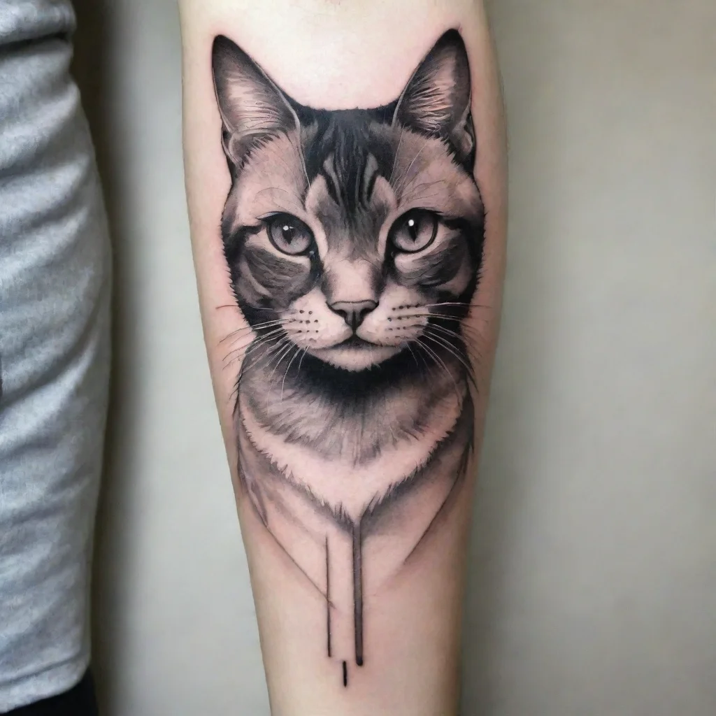 ai amazing cat fine line black and white tattoo awesome portrait 2